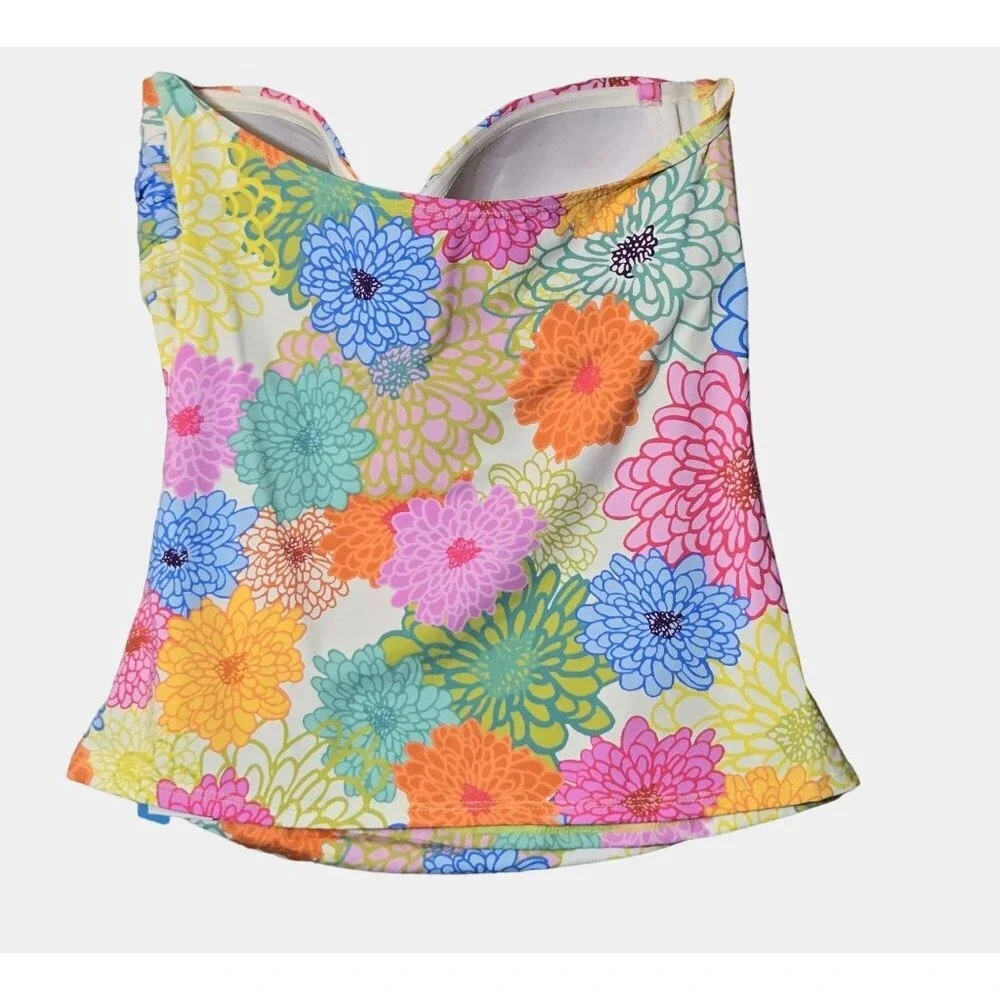 Bleu Rod Beattie Floral Bandeau Tankini Top Multi Color 8 Colorful Beach NWT